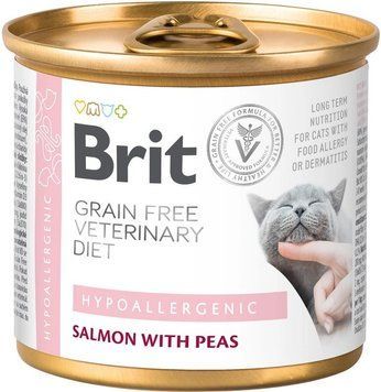 Brit VetDiets Влажный корм консервированный для кошек с пищевой аллергией и непереносимостью с лососем и горохом 200 г 9825 73809 фото