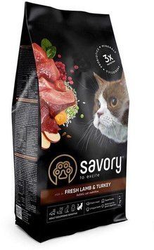 Savory Adult Cat Сухий корм для кішок із чутливим травленням зі свіжим м'ясом ягняти та індичкою 400 г 73766 фото