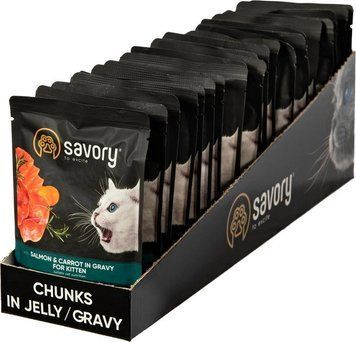 Savory Kitten Pouch с лососем и морковью в соусе влажный корм для кошек пауч 85 г х 22 шт Порошок оральный Vetoquinol Ипакитине для собак и кошек при хронической почечной недостаточности, 180 г 78836 фото