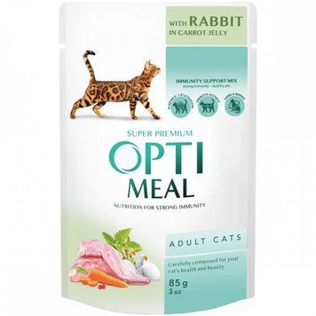 Optimeal Adult Cats с кроликом в морковном желе влажный корм для взрослых кошек 85 г 75 мг, 10 шт 79524 фото