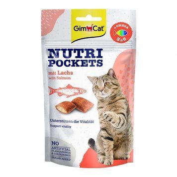 GimCat Nutri Pockets with Salmon Лакомства для кошек с лососем и жирными кислотами 60г 5,4мг - 100 табл 28369 фото