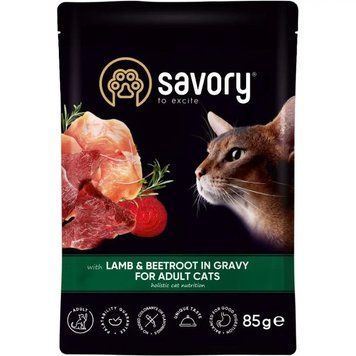Savory Влажный корм для взрослых кошек ягненок со свеклой в соусе, 85 г 76978 фото