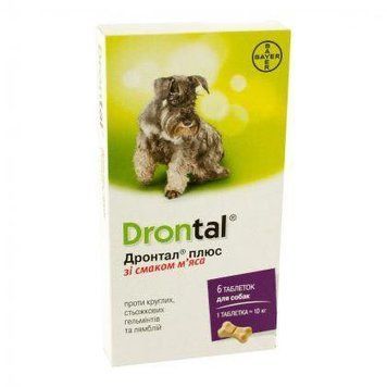 Drontal плюс зі смаком м'яса для собак 1 упаковка6 таблеток 1441 фото