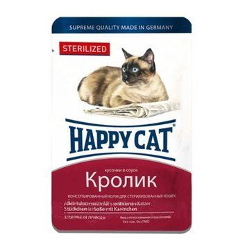 Happy Cat Sterilized влажный корм для взрослых кастрированных котов и стерилизованных кошек с кроликом в соусе 100г 62551 фото