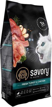 Savory Kitten Сухий корм для кошенят зі свіжим м'ясом індички та куркою 2 кг 78177 фото