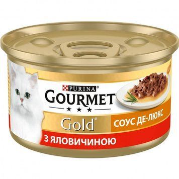 АКЦИЯ Gourmet Gold Соус Де-Люкс влажный корм с говядиной для кошек 85 г 20 кг 80855 фото