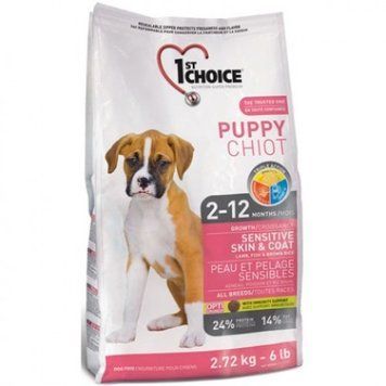 1st Choice Puppy Sensitive Skin&Coat Гипоаллергенный корм для щенков с ягненком и рыбой для щенков и собак крупных пород 29913 фото