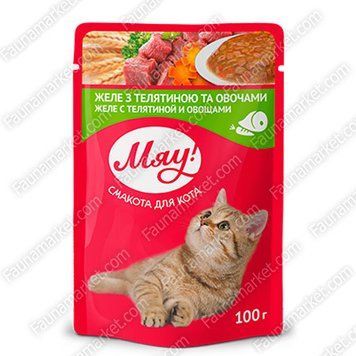 Мяу Желе з телятиною і овочами - вологий корм для котів 100г 21115 фото