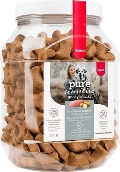 MERA good snacks pure sensitive Truthahn & Kartoffel индейка и картофель снеки для чувствительных собак 600гр 300 мл 78372 фото