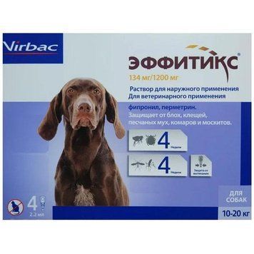 Эффитикс Спот-он капли на холку для собак Virbac 134 мг/1200 мг (10-20кг) 17 см 62268 фото