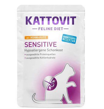 Kattovit Diet Sensitive кусочки в соусе Индюшка с курицей 85 г. 84647 фото