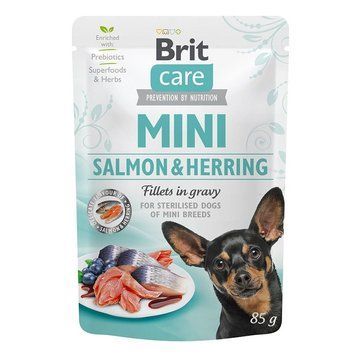 Brit Care Mini Dog pouch вологий корм для собак з філе лосося і оселедця в соусі 85 г. 68785 фото