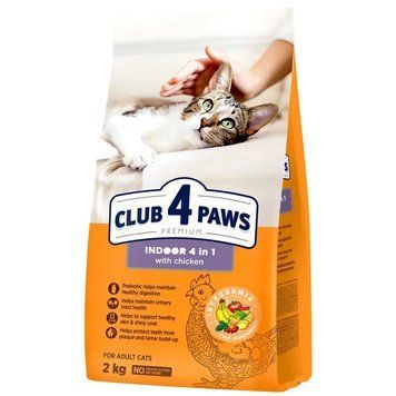 АКЦІЯ Club 4 Paws Premium 4 в 1 Сухий корм для дорослих кішок, що живуть у приміщенні з куркою 2 кг (-18) 80810 фото