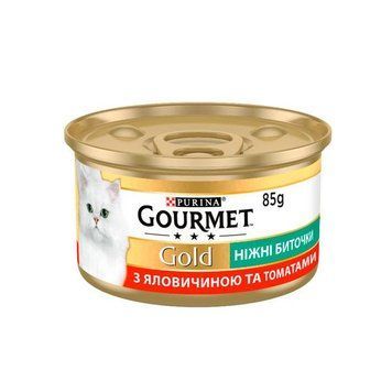 Вологий корм для котів Gourmet Gold биточки з яловичиною і томатом 85г 32288 фото