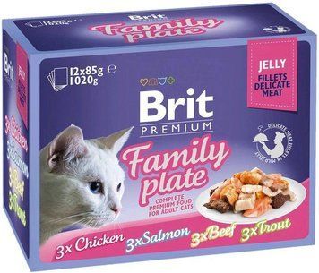 Набор паучей Brit Premium влажный корм для кошки - семейная тарелка в желе 12 шт. х 85 г 1 кг 70546 фото