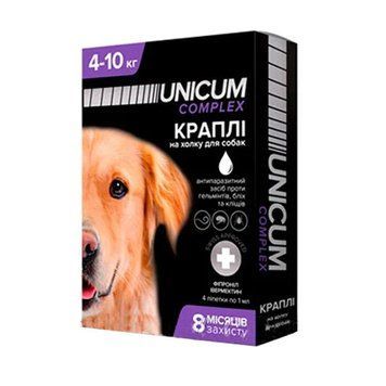 Капли Unicum против блох, гельминтов и клещей для собак 4 пипетки 41638 фото