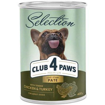 Club 4 Paws Premium Selection Влажный корм для взрослых собак, паштет с курицей и индейкой 400 г d25см 2,4л 69890 фото