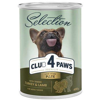 Club 4 Paws Premium Selection Влажный корм для взрослых собак, паштет с индейкой и ягненком, 400 г d16см 525 мл 69889 фото