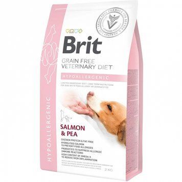 Brit GF VetDiets Dog Hypoallergenic Сухой корм для собак с пищевой аллергией с лососем, горохом и гречкой, 2 кг 100г 68777 фото