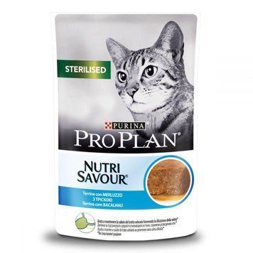 Purina Pro Plan Nutrisavour Sterilised консервы для стерилизованных кошек кусочки трески в паштете пауч 85г 60721 фото