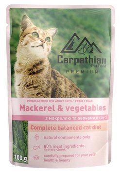 CARPATHIAN Влажный корм для кошек макрель с овощами 100г 100 мл 74064 фото