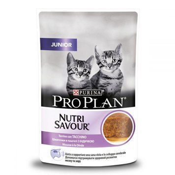 Purina Pro Plan Nutrisavour Junior консервы для котят кусочки индейки в паштете пауч 85 г 1 г. 60839 фото