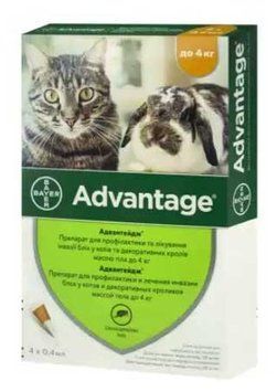 Адвантікс &reg; -40 (Advantage) краплі від бліх для кішок і кроликів 4 дози 1570 фото