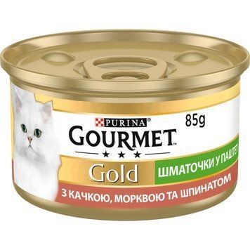 АКЦИЯ Gourmet Gold Кусочки в паштете влажный корм с уткой, морковкой и шпинатом для кошек 85 гр 4 кг 80847 фото