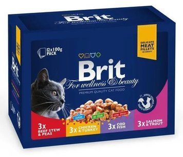 Brit Premium Cat мясная тарелка ассорти набор паучей 4 вкуса для кошек по 100 г, 12 шт М 71636 фото