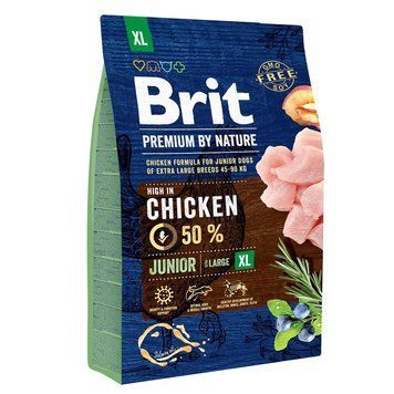 Brit Premium Dog Junior XL Сухой корм для щенков гигантских пород с курицей 3 кг + консерва Brit Premium Dog 400 г 360г 62111 фото